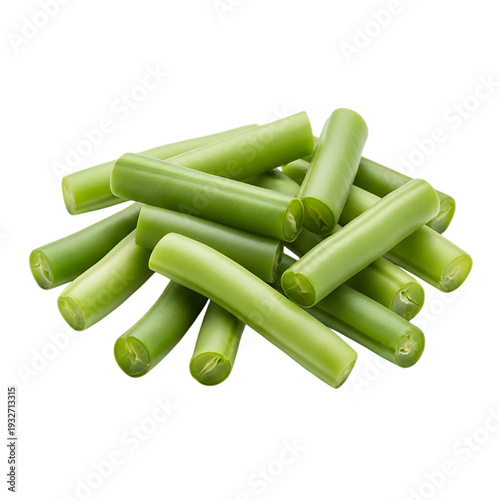 A pile of fresh cut green beans arranged closely together ideal for design use on transparent background