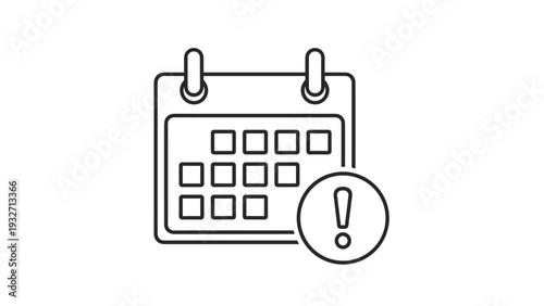 Outline icon of a calendar displaying an exclamation mark in a circle, symbolizing an important date, event reminder, alert, or urgent appointment.