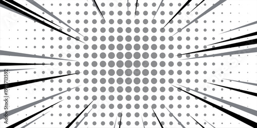 Comic book black and white radial lines background. Manga speed frame. Super hero action. Vector illustration.