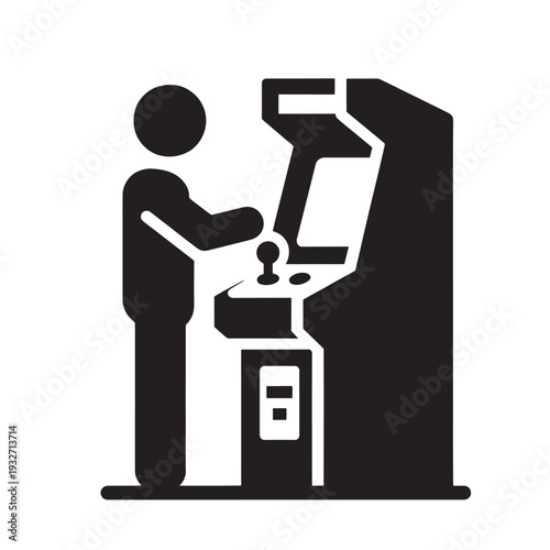 Silhouette of a Person Playing an Arcade Game Machine, Retro Gaming Entertainment