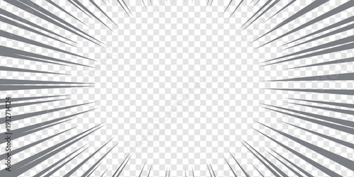 Comic book black and white radial lines background. Manga speed frame. Super hero action. Vector illustration.