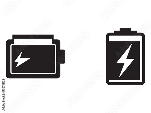 Black battery icons with white lightning bolts on white background