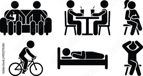 Illustrations of various activities and postures for different daily routines
