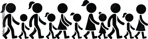 A diverse group of children walking in a line together