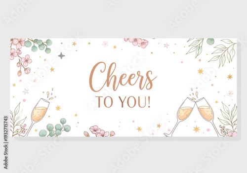 Watercolor cheers banner with champagne flutes vector