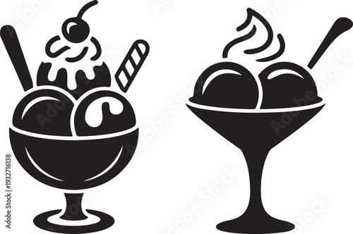 set of ice cream sundae dessert silhouettes vector illustration