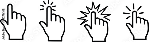 Four pointing index fingers with one making a clicking action