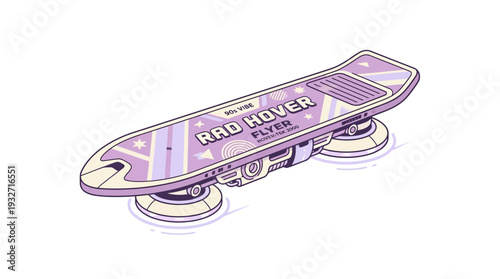 Retro hoverboard, pastel purple, futuristic skateboard design