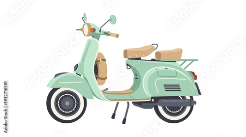 Retro mint green scooter, vintage style, isolated on white background