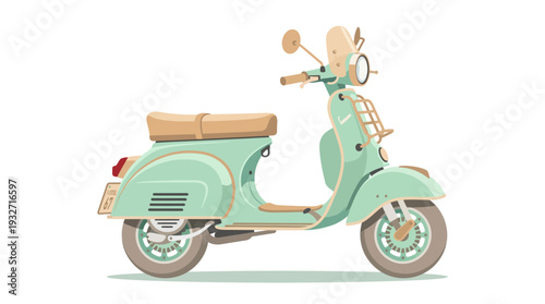 Retro mint green scooter, vintage style, isolated on white background