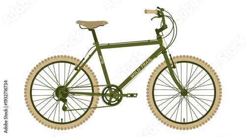 Vintage Green Mountain Bike with Tan Tires, Isolated on White