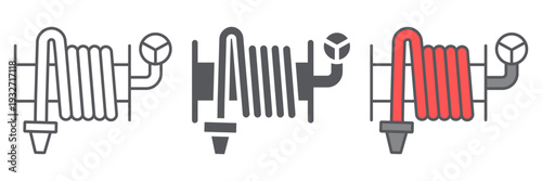 Fire hose line icon, equipment and water, hose reel sign, vector graphics, a linear pattern on a white background.