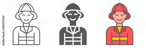Firefighter line icon, fire and person, fireman sign, vector graphics, a linear pattern on a white background.