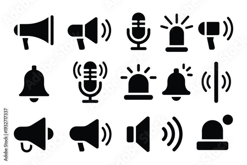 Black Audio Icons, Editable Vector Graphics of Audio Symbols Including Volume, Sound Waves