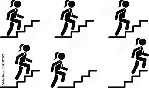 A series of illustrations depicting people ascending a set of stairs in various postures.