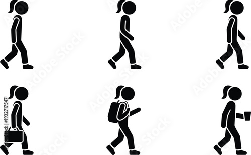 Children walking with backpacks in various poses and styles