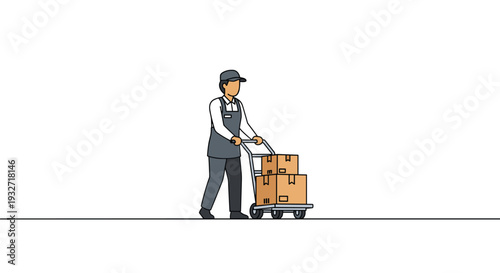 A delivery person pushes a hand truck with two boxes.