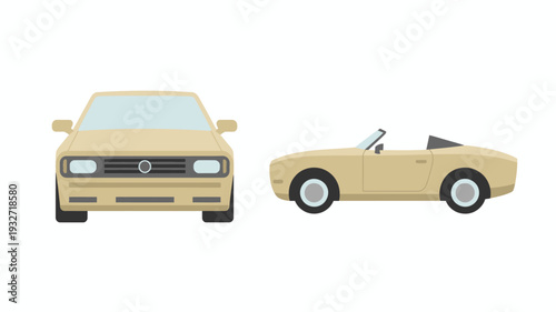 Tan vintage convertible car shown from front and side views flat vehicle automobile