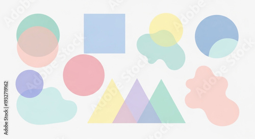 Colorful geometric shapes in pastel colors create a visually appealing abstract design.