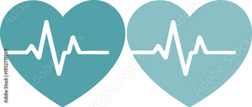 Two Teal Hearts With White E K G Lines blue green