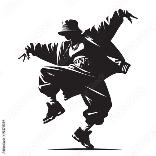 Hip Hop Dancer Silhouette Vector: Energetic B-boy Posing in Streetwear Style for Urban Dance and Music Themes