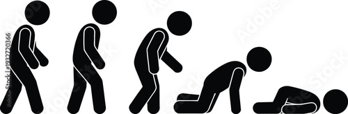 Illustration of a person walking, bending, and falling down
