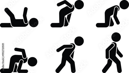 A sequence of images showing a person performing various exercises and stretches