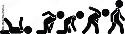 A series of stick figures demonstrating the correct way to get up from the ground