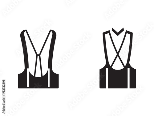 Blacksilhouetteoftwobackandfrontviewoftraveltouristvestsorlifejacketsorsafetyvestsisolatedonwhitebackground