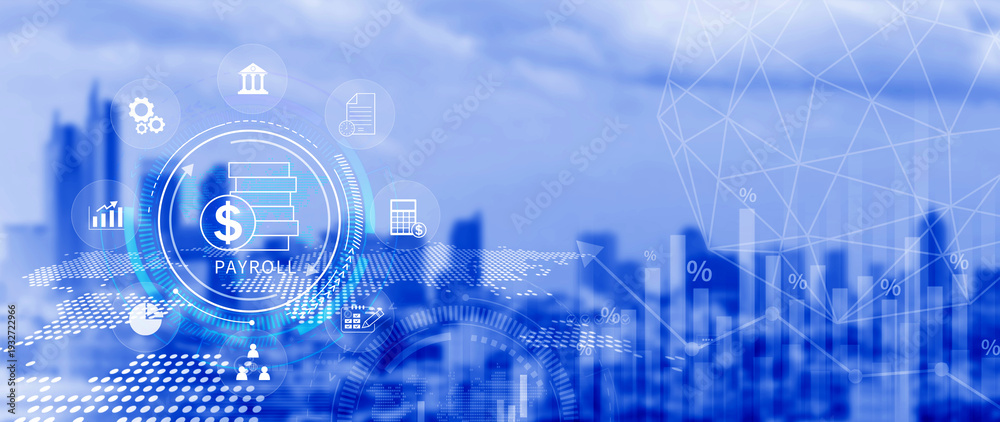 Obraz premium Payroll for employee concept. Efficient payroll management system with integrated digital communication and financial planning tools, enhancing business operations. not ai