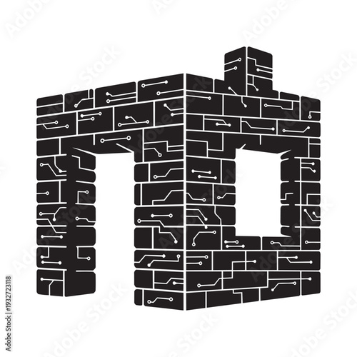 Digital house vector illustration with circuit board pattern for smart home technology concept art