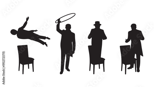 Man Falling from Chair in Silhouette with Dramatic Lighting and Simple Background for Editorial Use