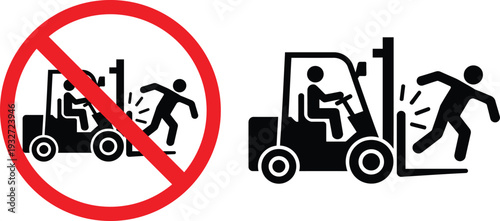 Warning sign illustrating the dangers of forklift accidents and safety measures