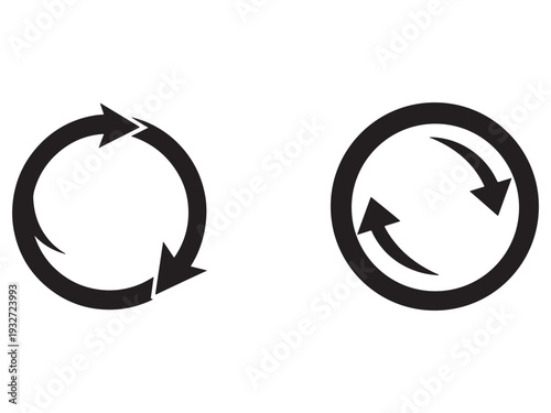 Circular arrows icons for rotation and exchange  two black circular arrows on white