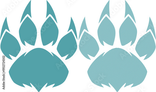 Two teal animal paw prints one solid one striped claw