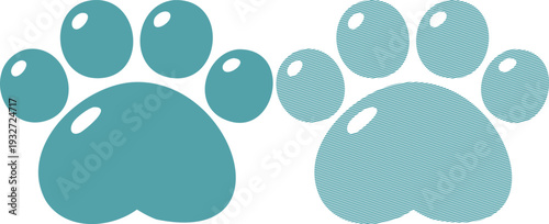 Two teal paw prints one solid one striped animal 2