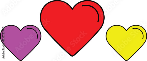 Three colorful hearts on a white background