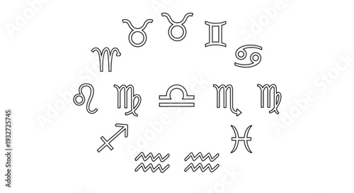 Zodiac signs arranged in a circle, representing astrology and celestial concepts.