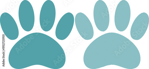 Two teal paw prints one solid one striped animal 7