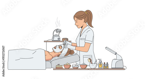 A spa professional performs a facial treatment on a client with steam.