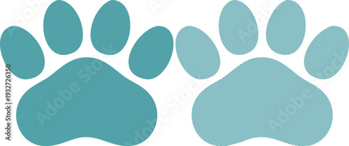 Two teal paw prints one solid one striped animal 8