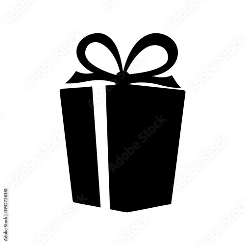 Sleek Black Gift Box Silhouette with Elegant Bow on a White Backdrop