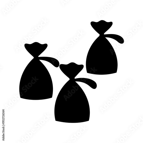 Three stylized money bags depicted in a simple black silhouette style
