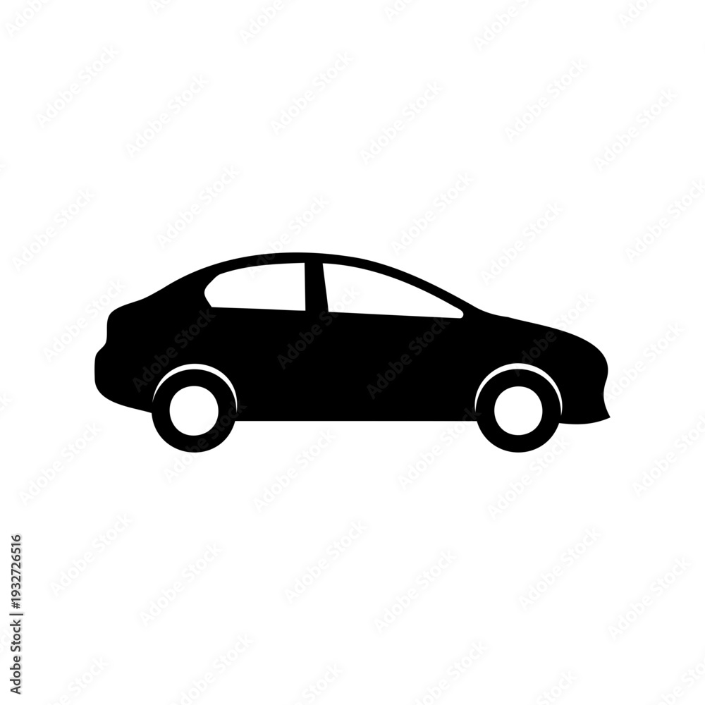 Fototapeta premium Simple Black Sedan Silhouette on White Background for Icon or Design
