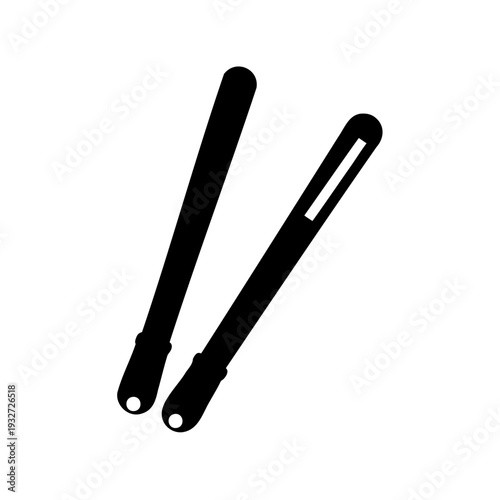 Two black solid colored baton or nightstick illustrations isolated on white background