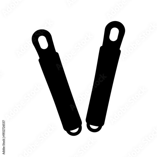 Two black heavy duty tow shackles or connectors laying on white background