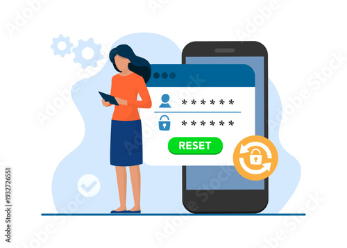 Woman Resetting Account Password on Mobile Phone Stock Illustration.
