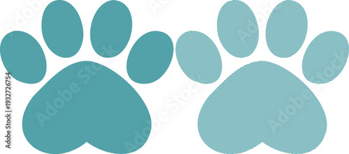 Two teal paw prints one solid one striped animal 9