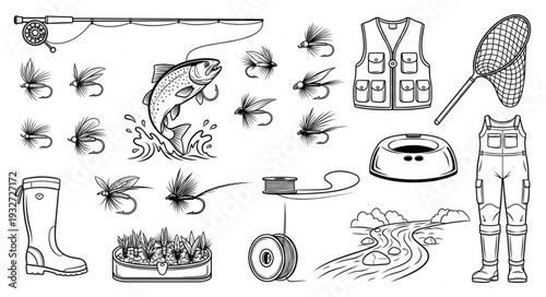 Fly fishing equipment and gear for outdoor angling adventures.