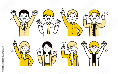 オフィスで働く20代・30代の、笑顔の男性と女性の上半身ベクターイラスト素材セット＿ビジネス